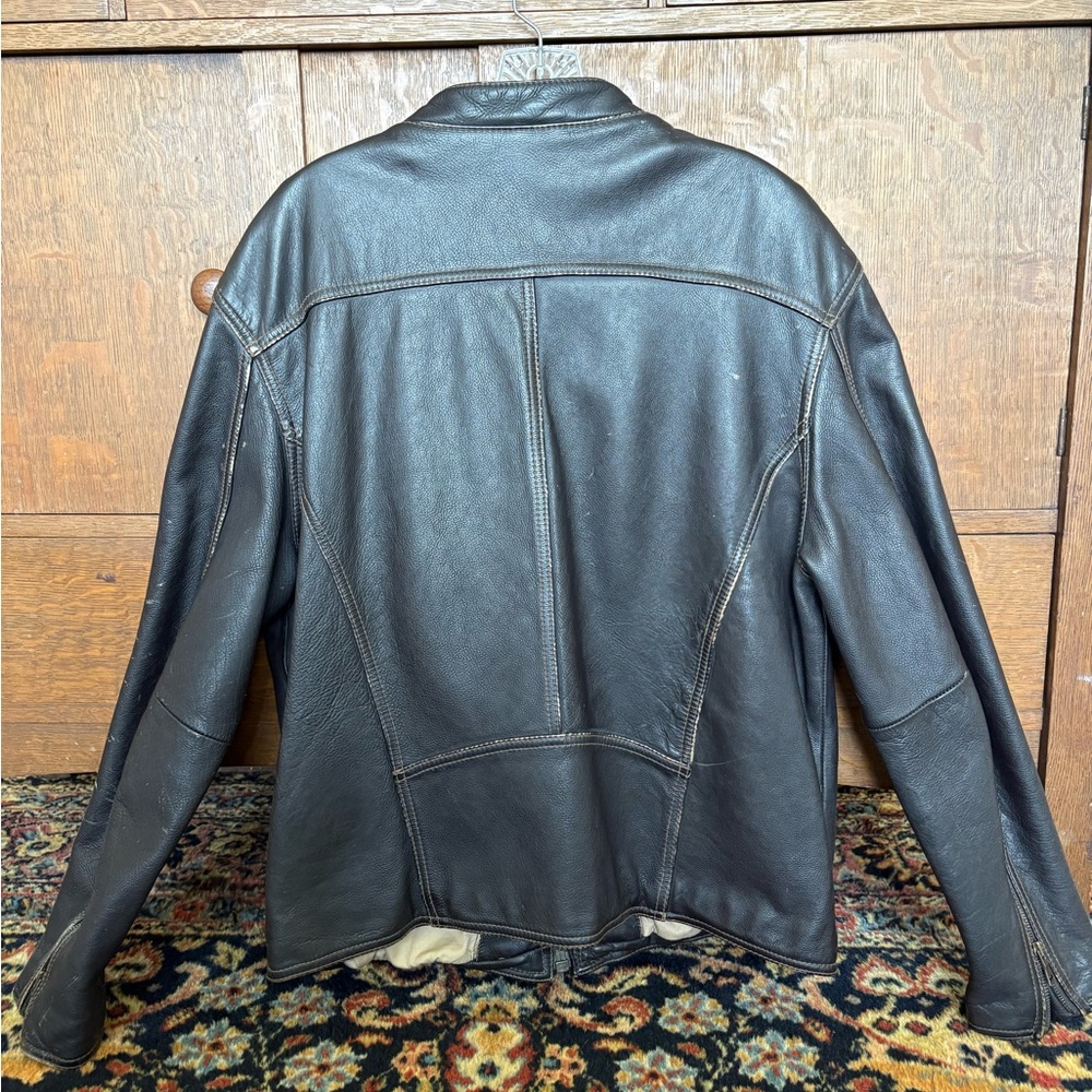Vintage Brown Bomber Motto Leather Jacket Express Large Distressed Finish 90s. - Picture 12 of 16